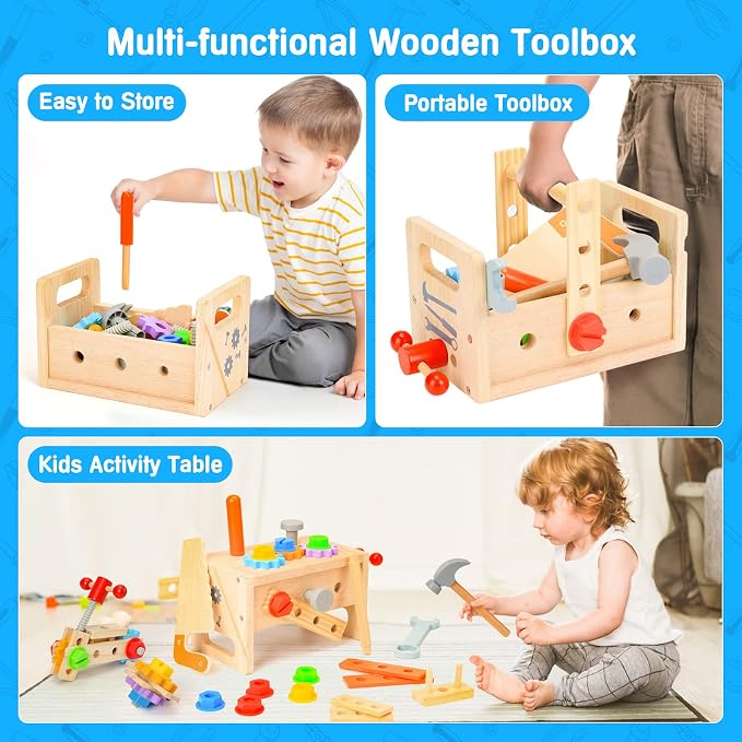 Wooden Tool Set for Kids 3 4 5 Year Old, 29Pcs Educational STEM Toys Toddler Montessori Toys for 3 Year Old Construction Preschool Learning Activities Gifts for Boys Girls Age 3-4
