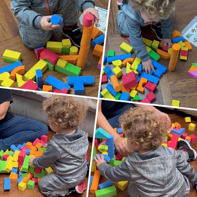 Pairez Toys Foam Building Blocks for Toddlers 2-4, 81PCS Soft Blocks Toy | Baby Bath Foam Toys, Stacking Blocks Set, Sensory and Montessori Toys for Boys & Girls 18+ Months