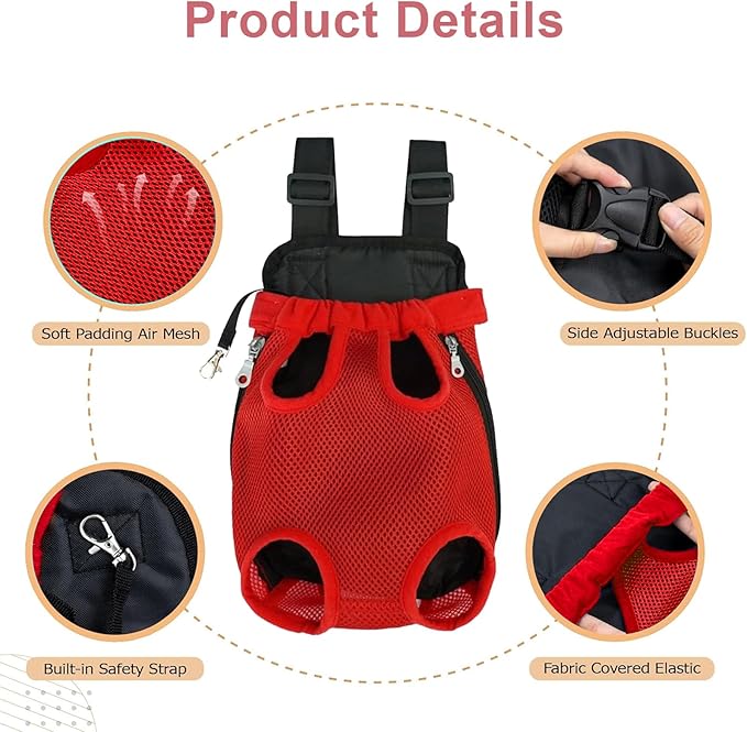 Dog Carrier Backpack, Adjustable Puppy Front Carrier Backpack, Ventilated Dog Chest Carrier for Hiking Camping Travel, Sling Bag for Small Medium Dog Cat Rabbit Puppies, Suit 3-5 lbs (Black, S)