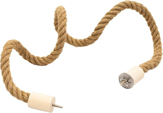 Bird Rope Perch for Parrots, Bendable Natural Jute Boing with Pine Wood and Stainless Steel Mount, Cotton Alternative, Cage Accessory for Parrots (Brown, 4 feet)