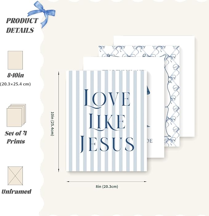 LARTSFRO Coquette Navy Blue Bow Jesus Wall Art Decor Posters, Inspirational