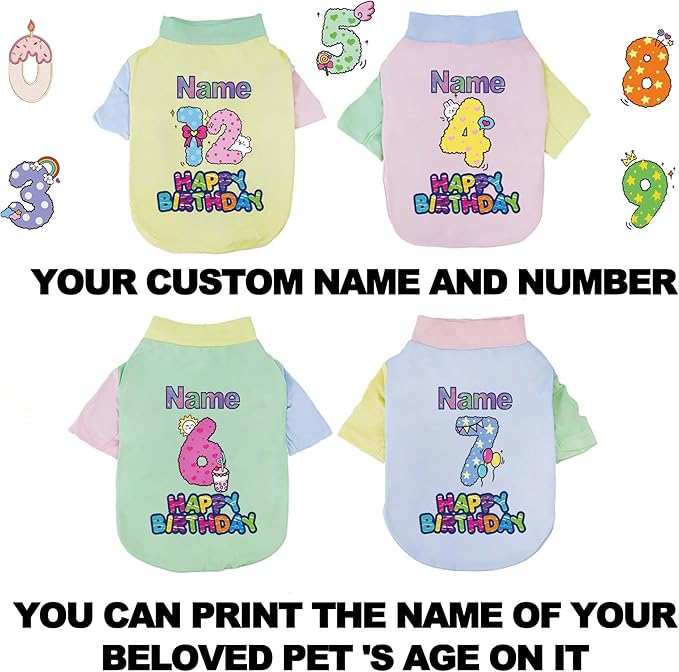 Custom Dog Birthday Shirt,Personalized Pet Apparel Print with Name Age Number,Pet Birthday Outfit,Lightweight Breathable Cotton Vest for Small Medium Large Dogs Cat (Dopamine Green, XX-Large)