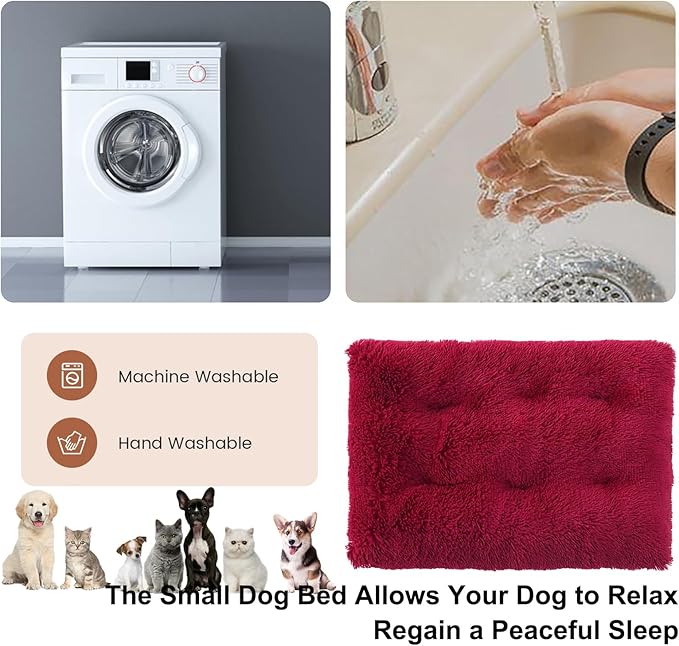 Dog Crate Mat, Dog Bed for Large Dogs, Comfy Fluffy Kennel Pad Anti-Slip for Dog beds & Furniture, Quilted Dog Bed for Pets for Medium/Small Dogs Cats (Color : Red, Size : 25x18)
