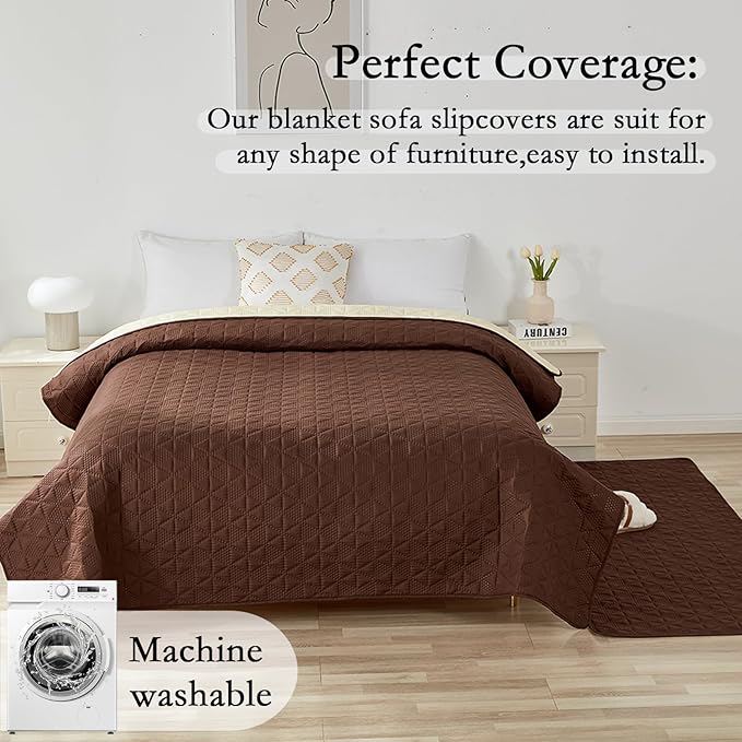 Waterproof Dog Bed Cover Pet Blanket, Soft Pet Couch Covers for Sofa Washable, Bed Couch Sofa Furniture Protector for Puppy Cat Kids (Brown,210 * 260 CM)