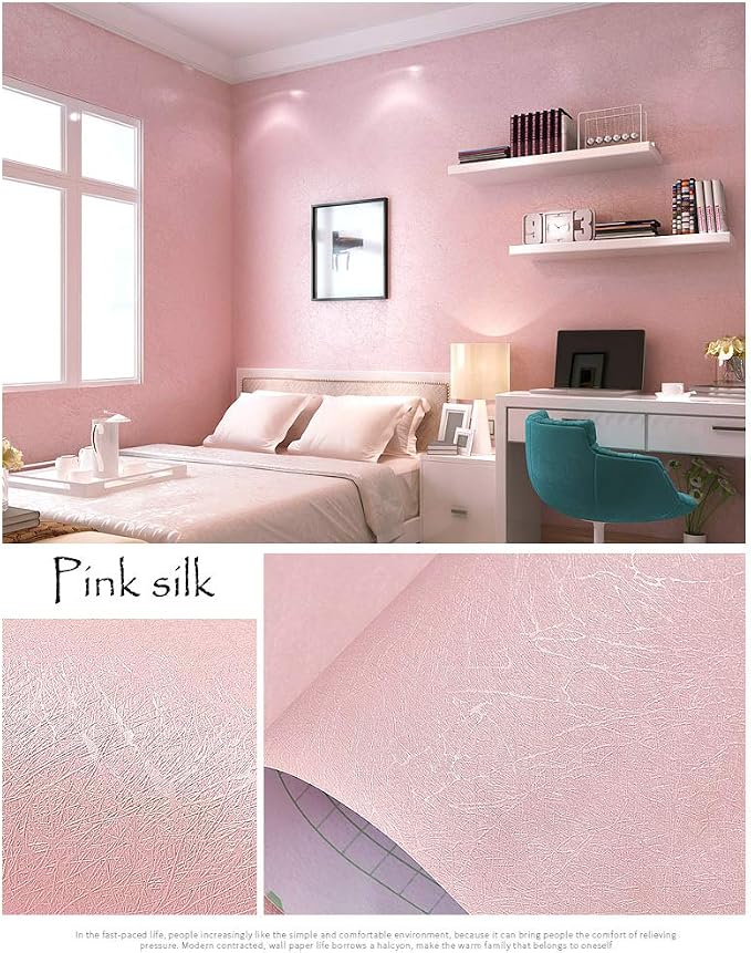 Cohoo Home 512inL 15.7inW Silk Pink Wallpaper Peel and Stick Contact Paper Pink