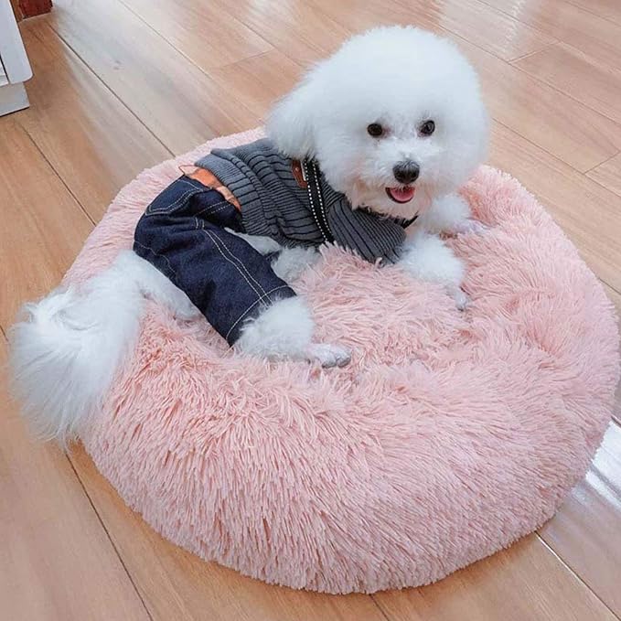 Warming Round Dog Bed for Small, Medium and Large Dogs & Cats, Short & Long Plush Pet Bed, Luxurious Faux Fur Donut Cuddler, Bolster Pet Bed & Sofa, Machine Washable 60CM 24Inch