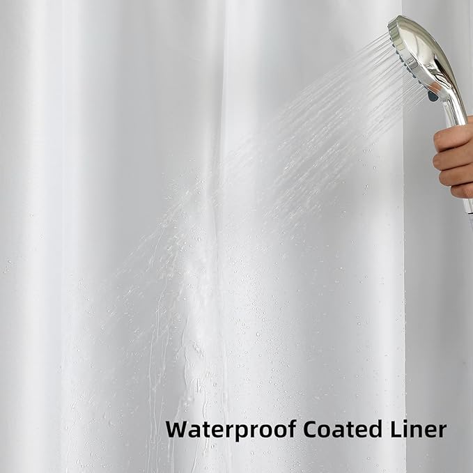 Colorful Star No Hook Shower Curtain with Snap in Fabric Liner, Waffle Weave Heavy Duty Thick Shower Curtains with Mesh Top Window, Hotel Style Waterproof Bathroom Curtain Set, 72 x 81 Inch, Beige