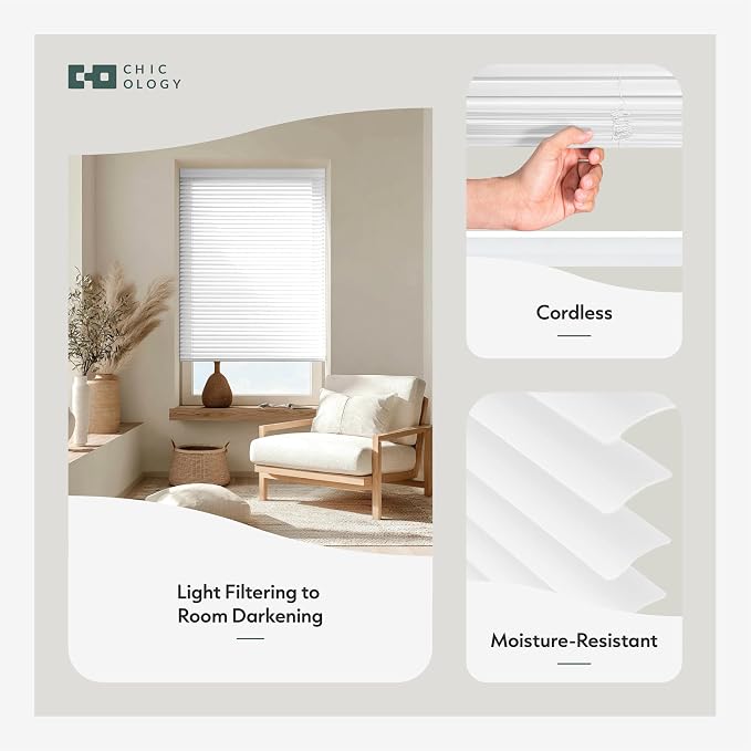 CHICOLOGY Cordless Mini Blinds for Indoor Windows, 61.5" W x 72" H, Light