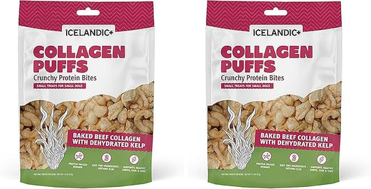 Icelandic+ Collagen Puffs: Baked Beef Collagen with Dehydrated Kelp 1.3oz - Small Dog Treats, Crunchy Protein Bites (Pack of 2)
