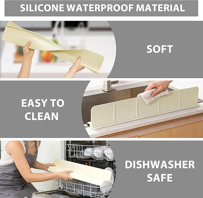 29Inch Sink Splash Guard – Extended Length & Tall Silicone Kitchen Sink Splash Guard with Overhang Drainage Design & Strong Suction Cups for Countertop(White, 29''x3.5'')