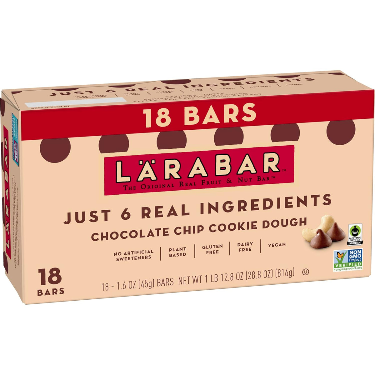 Larabar Chocolate Chip Cookie Dough Fruit and Nut Bars, Gluten Free and Vegan, 18 Ct, 28.8 oz