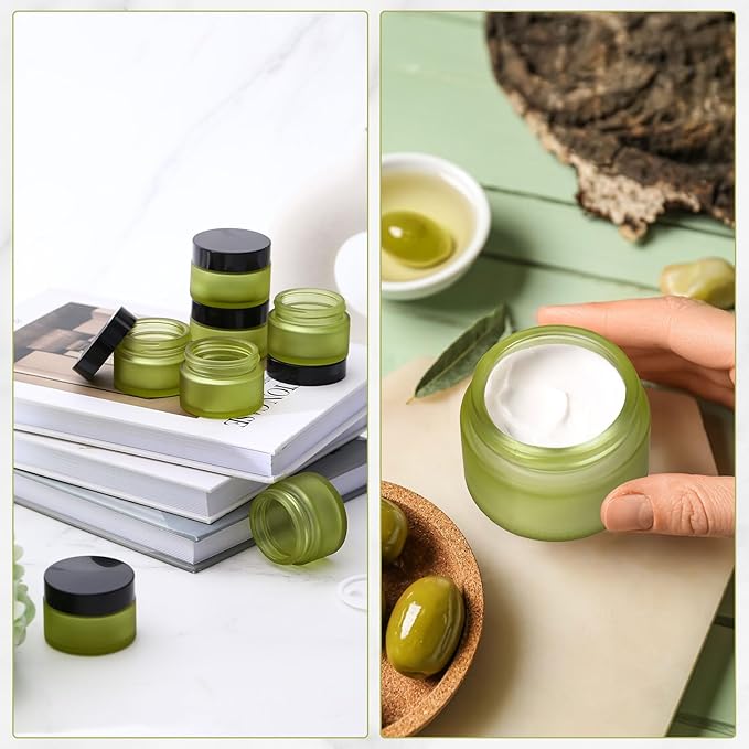Domensi 60 Pcs 1oz Glass Jars with Lids Bulk Salve Tins Winter Cream Container Small Glass Candle Cosmetic Jars for Travel Lip Balm with Inner Liners for Lotion Sample Cream(Green, Black Lid)