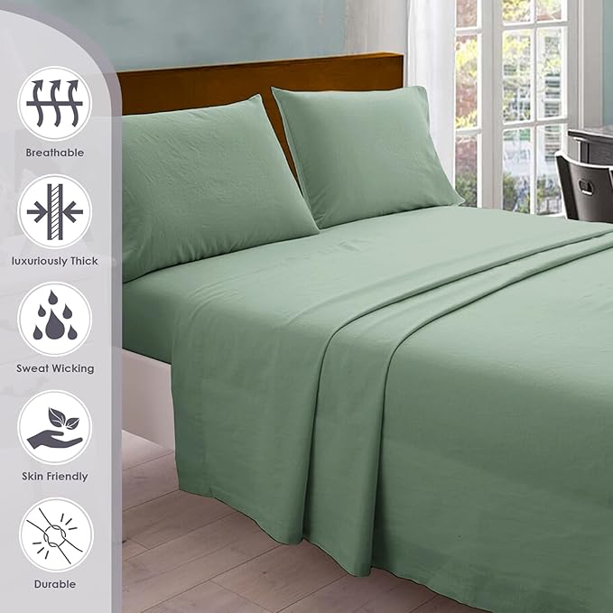 Pizuna Pure 100% Cotton Bed Sheets Set King Size Sea Foam, 800 Thread Count 100% Long Staple Cotton Sateen King Sheet Set with 15" Deep 2 Extra Pillowcases (Combed Cotton Bed Sheet Set)