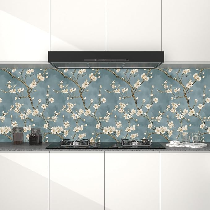 Vintage Floral Wallpaper Peel and Stick Blue White Flowers Contact Paper Vinyl