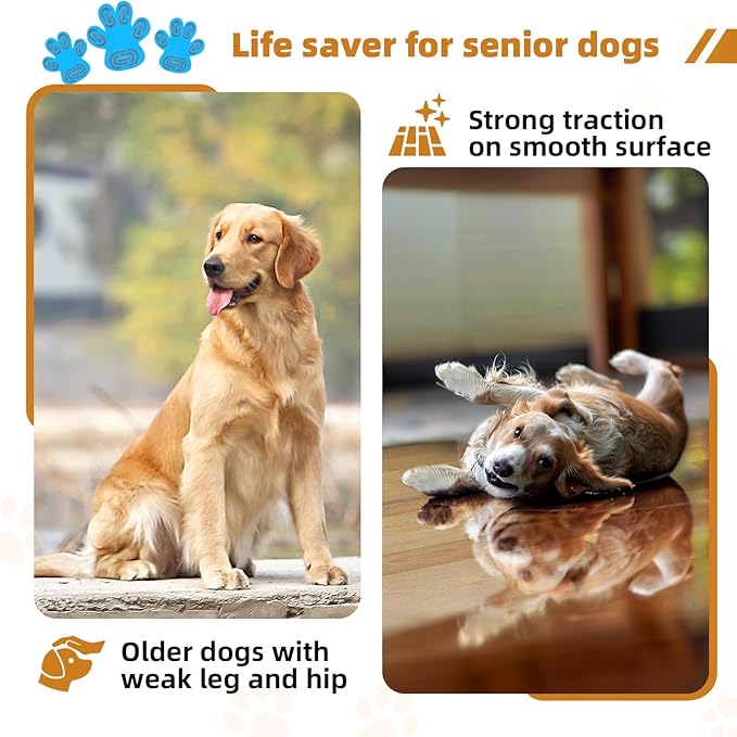 Non-Slip Dog Paw Protector Pads for Senior Dogs, Dog Paw Adhesive Pads on Hardwood Floor,Senior Pets Essentials with Strong Traction,Rubber Grippers,Blue,12 Sets 48 pc S