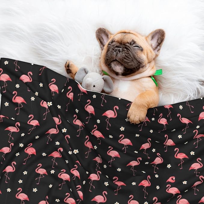 Pet Blanket for Travel and Home, Exotic Bird Pink Flamingos, Reversible Plush Dot Design with Soft Grip Texture on One Side Perfect for Car Seats Moving Vehicles