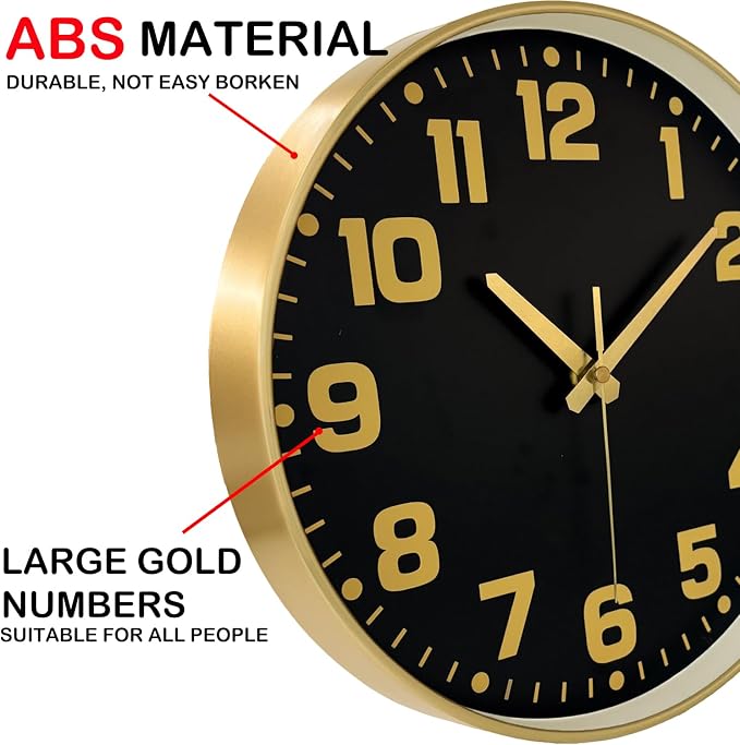 Modern Silent Wall Clock, 10inch Non-Ticking Analog Battery Operated Clock
