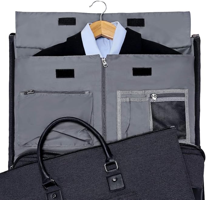Modoker Convertible Garment Bag with Toiletry Bag, Carry On Garment Duffel Bag for Men Women Travel, Multi-Function Suit Bag 2 in 1 Hanging Suitcase, Black