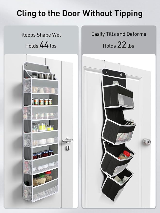 Yecaye 1 Pc Over the Door Organizer with 5 Bins 10 Side Pockets, 44lbs Load Hanging Bathroom and Bedroom Organizer, behind the Door Hanging Organizers for Nursery Newborn Baby Essential Stuff Grey