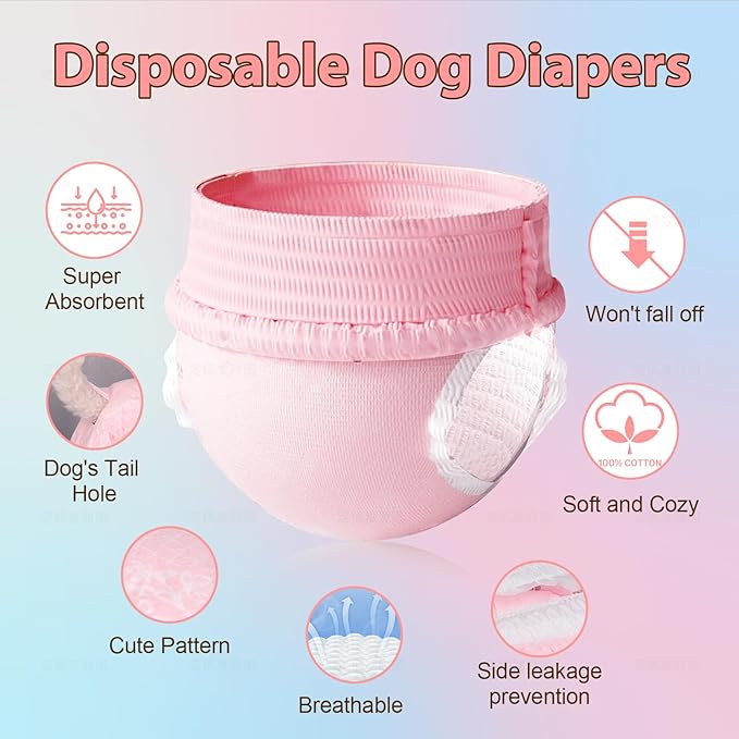 Ambreview Disposable Dog Diapers Female, Just Pull It Up, Doggie Diapers for Female Dogs, Strong Absorbency | Leak Proof, for Dogs in Heat | Elderly | Disabled, XL 100 PCS