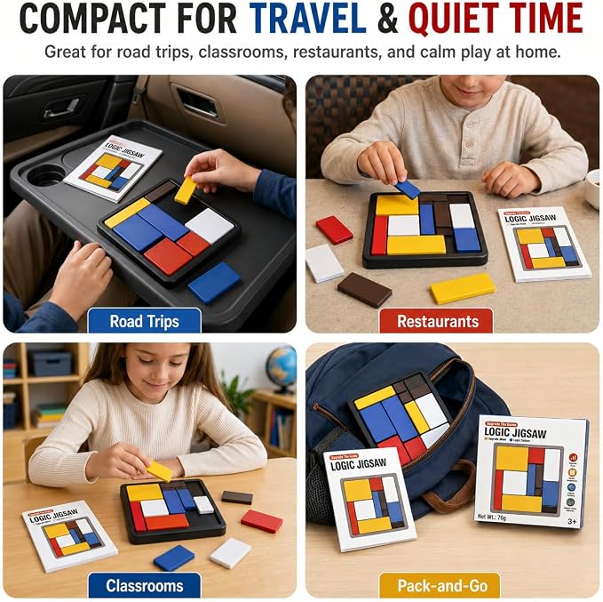Logic Puzzle Brain Teaser Game for Kids and Adults, 88 Challenges with 4 Difficulty Levels, Portable Travel Puzzle Set for Brain Training and Screen-Free Learning by Sooshoom