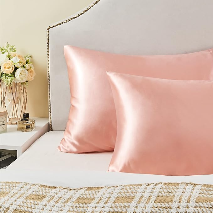 BEDELITE Satin Pillowcase for Hair and Skin, Super Soft and Cooling Similar to Silk Pillow Cases 2 Pack with Envelope Closure, Gift for Women Men(13"x18" Toddler Size, Coral)