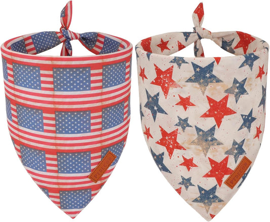 PTDECOR American Flag Dog Bandana Flag Stars Patterns, Patriotic Pet Scarf Reversible Triangle 4th of July Bandanas for Large X-Large Dogs Pets (X-Large)