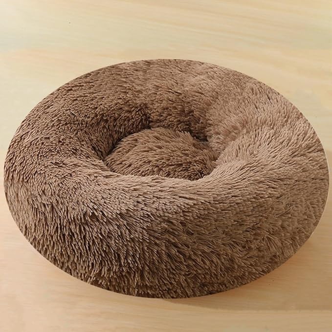 Large Calming Dog Bed, 40 Inch Anti-Anxiety Donut Dog Cuddler Cat Bed, Warming Cozy Soft Dogs Round Bed, Fluffy Faux Fur Machine Washable Pet Cushion for Medium Large Dogs & Cats (Coffee)