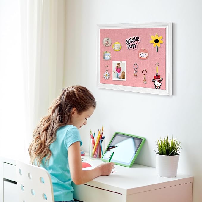 Large Pink Cork Board with Linen, Picture Display Vision Board Corkboards