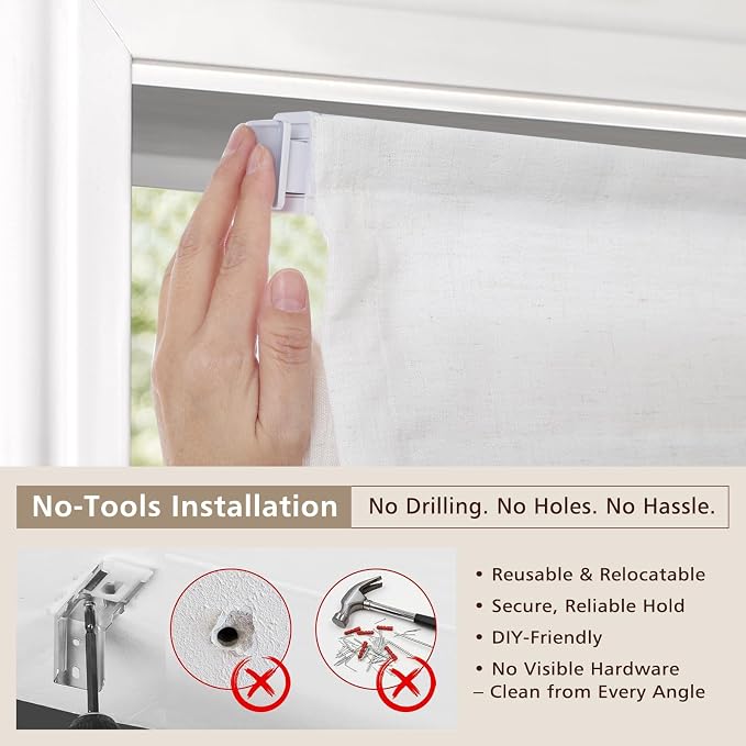 DEJAVU No Drill Cordless Blackout Roman Shades, Linen Textured Privacy Roman