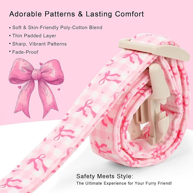 Girl Dog Collar for Puppy Small Dogs - Cute Pink Plaid & Bow Print Spring/Summer Puppy Collar, Soft Adjustable Holiday Female Dog Collars with Quick Release Buckle XS