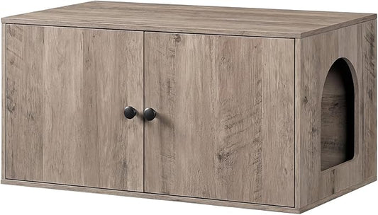 HOOBRO Cat Litter Box Enclosure, Hidden Litter Box Furniture with Side Entry, Litter Box Cabinet, Indoor Cat House, End Side Table, 31.5"L x 17.7"W x 16.3"H, for Living Room, Bathroom, Greige BG40MW01
