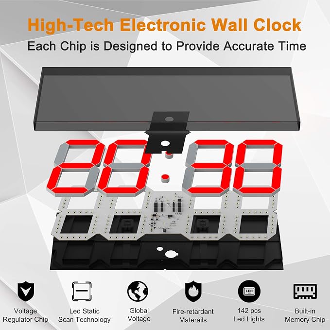 CHKOSDA LED Large Digital Wall Clock, Oversize Wall Clock