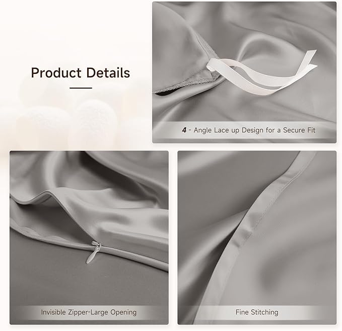 THXSILK 100% Pure Mulberry Silk Duvet Cover Set 3 Piece, 6A+ Grade Luxury Soft Bedding Silk Sheets for Hair and Skin, 1 Pcs Duvet/Quilt/Comforter Cover with 2 Zippered Pillowcases (Grey, Cal. King)