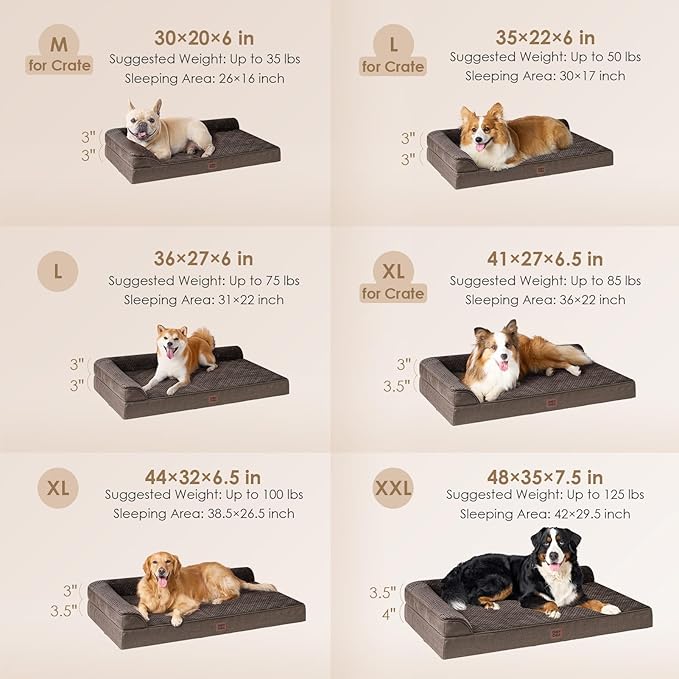 EHEYCIGA XXL Dog Bed Memory Foam, Orthopedic Giant Dog Bed Jumbo with Washable Removable Cover, Waterproof Pet Sofa Couch with Nonskid Bottom, 48x35x7.5, Brown