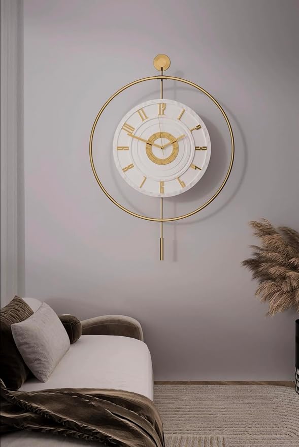 Large Luxury LED Backlit Wall Clock – Pendulum Roman Numeral Metal Ring