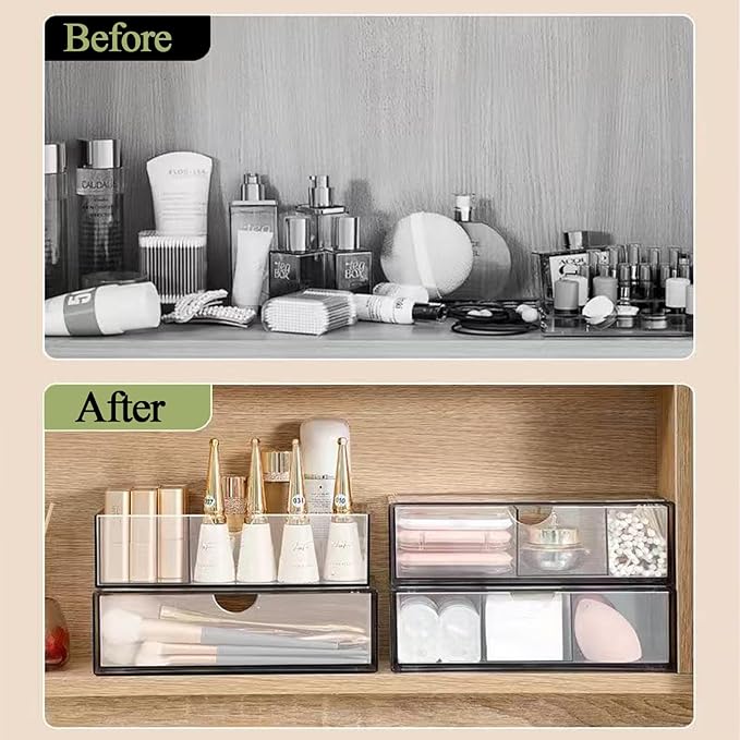 Hair Accessories Organizer for Girls, Clear Acrylic Hair Tie Organizer, or Headband, bows，Cute Small Stackable Storage Drawer Container Caddy Box for Bathroom Vanity Countertop 6PCS