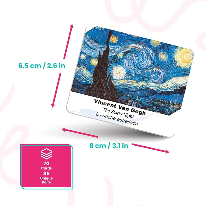 Menique Memory Matching Game – Famous Paintings for Adults & Kids – 70 Cards (35 Pairs) – Bilingual Art Game – Educational & Concentration Activity