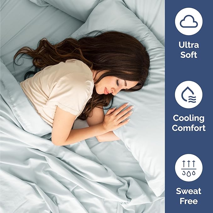 Twin Size 3 Piece Sheet Set - Comfy Breathable & Cooling Bed Sheets Set - Hotel Luxury Bedding for Women, Men, Kids, Teens, Boys & Girls - Deep Pockets, Ultra-Soft, Wrinkle Free - Oeko-Tex - Ice Blue