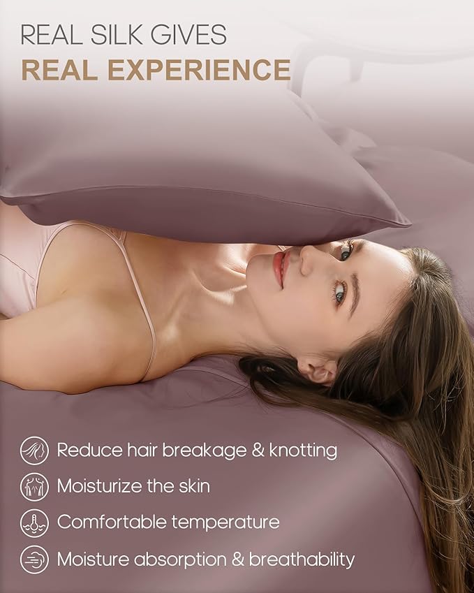 THXSILK Set of 2 Mulberry Silk Pillowcases for Hair and Skin with Hidden Zipper, Both Side 22 Momme Silk, Naural Mulberry Silk Pillowcases Pillow Cover(20inch x 36inch, King Size, Purple, 2pcs)