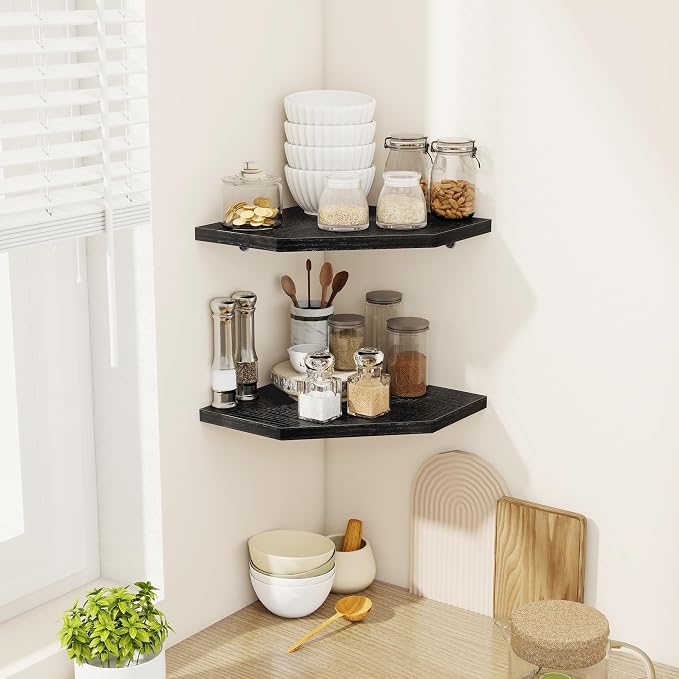 Corner Shelves 2-Pack for Bathroom & Kitchen, Space-Saving Floating Corner Wall