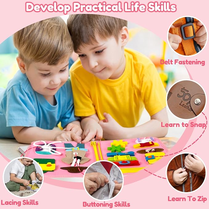 Toddler Busy Board Montessori Toys – Sensory Busy Book, Educational Learning Travel Toy for Airplane & Car, Keeps Toddlers Engaged, Birthday Gifts for Toddler Girls