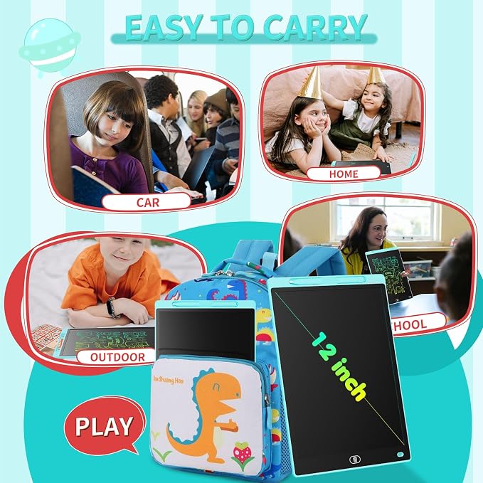 Genialba LCD Writing Board 12 Inches, Colourful Electronic Tablet, Portable Erasable Drawing Board, Graphic Tablet for Children's Games 3 4 5 6 7 Year Old Kid Boys Girls (Blue)