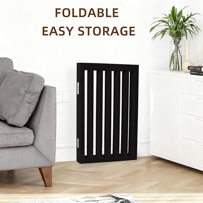 ZJSF Freestanding Indoor Dog Gate for House Foldable Wood Black Puppy Gate for Doorways Pet Gate for Stairs Extra Wide Pet Fence 32" Height 3 Panels