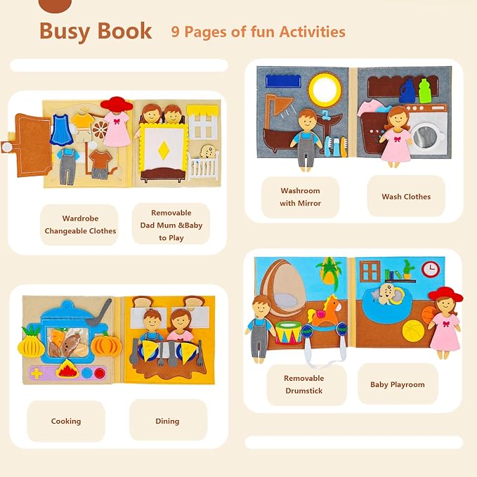 Montessori Busy Book for Toddlers 3-5 Baby Family Quiet Book Activity Learning Travel Toys for Toddlers Ages 3-5-7 Girls Gift