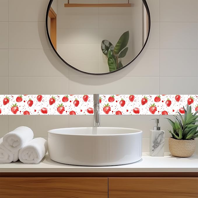 HOMETITUTE Wallpaper Border Peel and Stick Wall Border Strawberry Fruit Theme