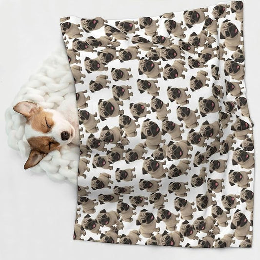 Reversible Plush Dot Pet Blanket for Dogs and Cats, Cute Pug Dog, Ultra Soft Two Sided Design with Warm Fuzzy Side and Smooth Side for Comfort