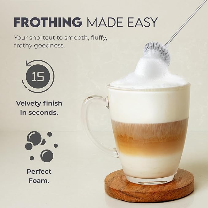 Zulay Kitchen Powerful Milk Frother AA Batteries Included – Ultra Fast Handheld Drink Mixer with Stainless Steel Whisk Stirrer for Coffee, Protein, Matcha & More, Frother Wand Electric Frothmate Blue
