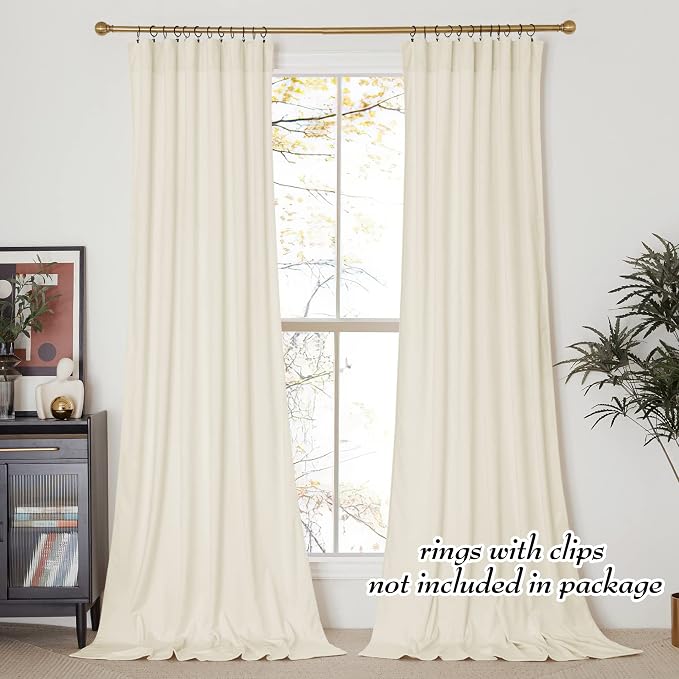 NICETOWN Thermal Insulated Velvet Curtains Ivory 96 Inch Length, Heavy Duty