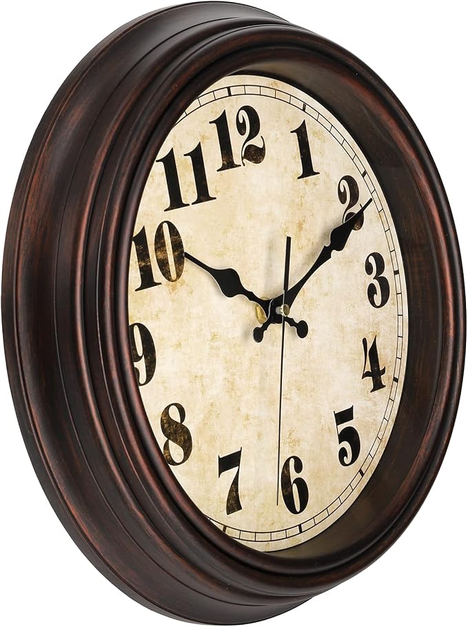 TOPZEA Retro Wall Clock, 12 Inch Silent Non-Ticking Classic Clocks Decorative